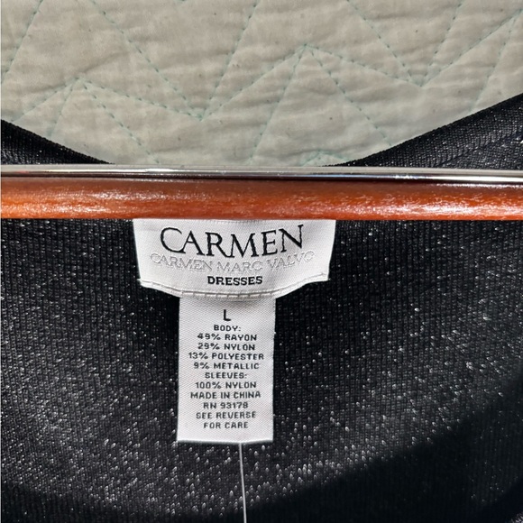 Carmen Marc Valvo Black Metallic Dress lace cap sleeves - Picture 2 of 5